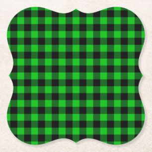 Blck Green Check Paper Coaster