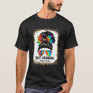Bleach Best Grandma Ever Tie Dye Messy Bun Hair Mo T-Shirt