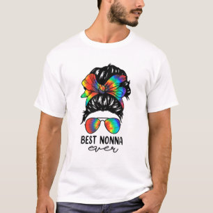 Bleach Best Nonna Ever Tie Dye Messy Bun Hair Moth T-Shirt
