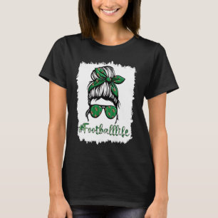 bleach Football Mum Life Messy Bun Women Football  T-Shirt