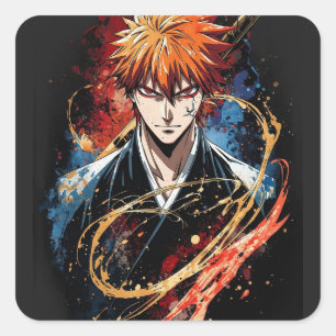 Bleach Ichigo Bankai Tensa Zangetsu Anime Art T-Sh Square Sticker