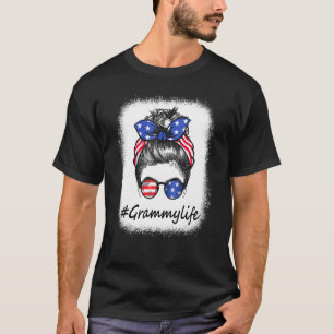 Bleach Messy Bun Grammy Life America Flag Mothers T-Shirt