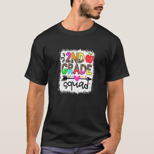 Bleached 2nd Second Grade Squad Boho Teacher Back  T-Shirt (Front)
