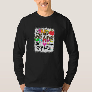 Bleached 2nd Second Grade Squad Boho Teacher Back  T-Shirt