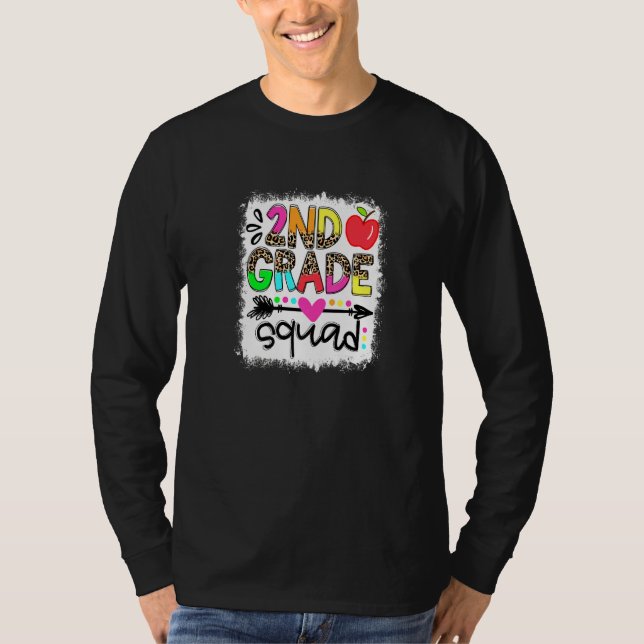 Bleached 2nd Second Grade Squad Boho Teacher Back  T-Shirt (Front)