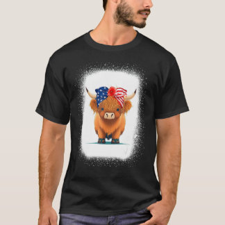 Bleached 4th Of July Long Haired Calf USA Patrioti T-Shirt