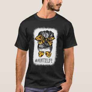 Bleached Auntie Life With Sunflower Messy Bun Moth T-Shirt