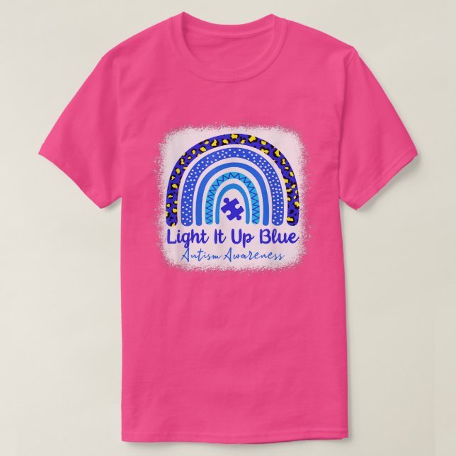 Bleached Autism Awareness Light It Up Blue Rainbow T-Shirt (Design Front)