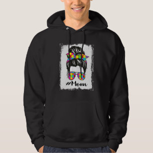 Bleached Autism Mum Messy Bun Autism Awareness Sup Hoodie