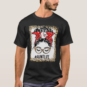 Bleached Baseball Aunt Messy Bun Game Day Mothers T-Shirt