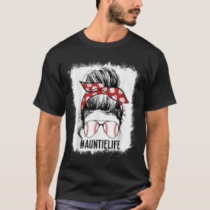 Bleached Baseball Aunt Messy Bun Game Day Vibes Mo T-Shirt