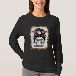 Bleached Baseball Auntie Life Messy Bun Game Day M T-Shirt
