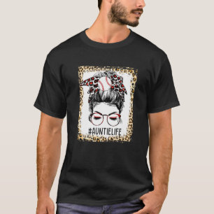 Bleached Baseball Auntie Messy Bun Game Day Mother T-Shirt