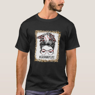Bleached Baseball Granny Messy Bun Game Day Mother T-Shirt