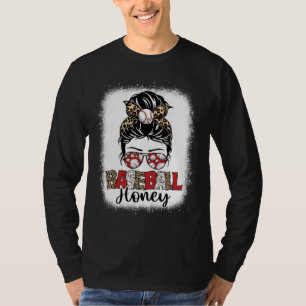 Bleached Baseball Honey Leopard Messy Bun Mothers T-Shirt