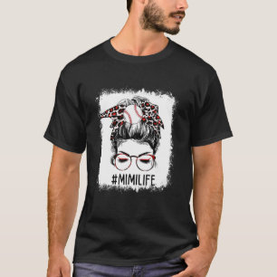 Bleached Baseball Mimi Messy Bun Game Day Mothers T-Shirt