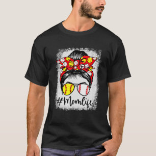 Bleached Baseball Mom Messy Bun Softball Mom Mothe T-Shirt