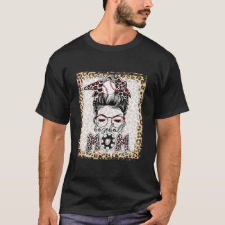 Bleached Baseball Mum Messy Bun Game Day Mothers D T-Shirt