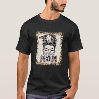 Bleached Baseball Mum Messy Bun Game Day Mothers D T-Shirt