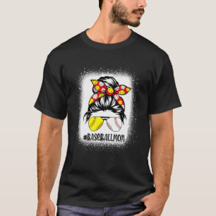 Bleached Baseball Mum Messy Bun Game Day Vibes Mot T-Shirt