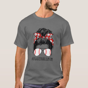 Bleached Baseball Mum Messy Bun Player Mum Mother' T-Shirt
