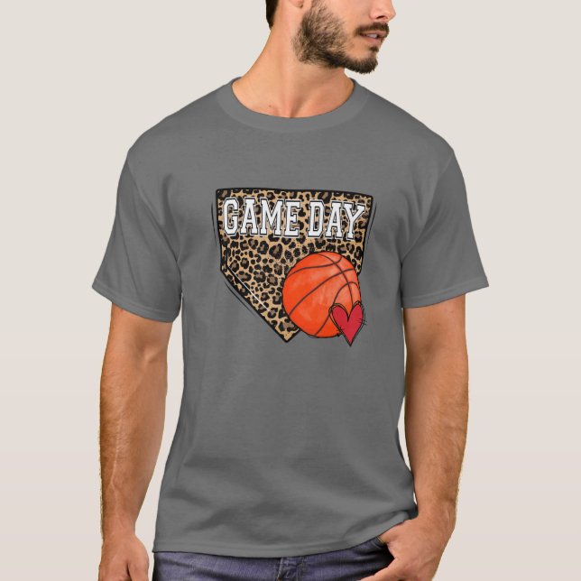 Bleached Basketball Game Day Vibes Leopard Basketb T-Shirt (Front)