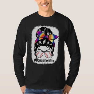 Bleached Bonus Mum Life Messy Bun Tie Dye Softball T-Shirt