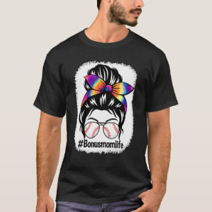 Bleached Bonus Mum Life Messy Bun Tie Dye Softball T-Shirt