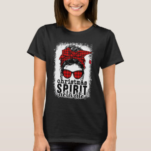 Bleached Buffalo Plaid Messy Bun Christmas Spirit T-Shirt