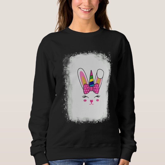 Bleached Bunny Face Leopard Glasses Headband Happy Sweatshirt (Front)