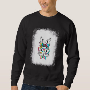 Bleached Bunny Face Leopard Glasses Headband Happy Sweatshirt