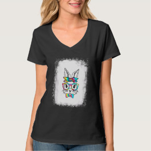 Bleached Bunny Face Leopard Glasses Headband Happy T-Shirt