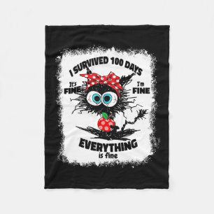 Bleached Cat I Survived 100 Days Of School Its Fin Fleece Blanket
