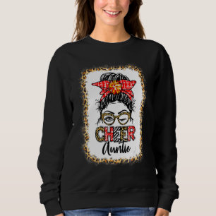 Bleached Cheer Auntie Cheerleading Messy Bun Leopa Sweatshirt