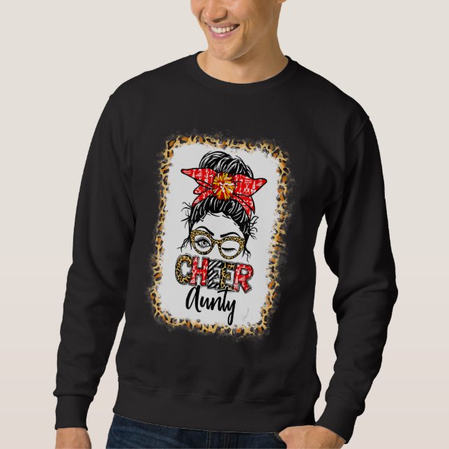 Bleached Cheer Aunty Cheerleading Messy Bun Leopar Sweatshirt (Front)