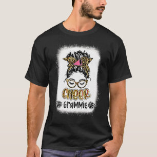 Bleached Cheer Grammie Leopard Print Messy Bun Che T-Shirt