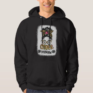 Bleached Cheer Memaw Leopard Print Messy Bun Cheer Hoodie