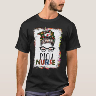 Bleached Christmas Picu Nurse Messy Bun Santa Nurs T-Shirt