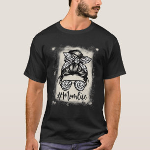 Bleached Classy Mum Life Leopard Pattern Messy Bun T-Shirt