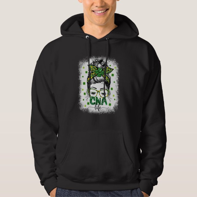 Bleached Cna Life Messy Bun Leopard St Patricks Da Hoodie (Front)