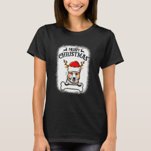 Bleached Corgi Santa Hat Reindeer Lights Merry Chr T-Shirt