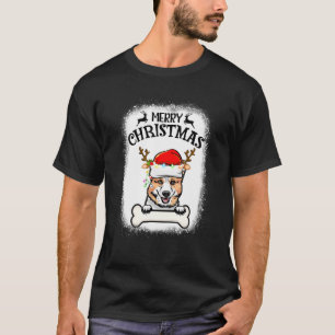 Bleached Corgi Santa Hat Reindeer Lights Merry Chr T-Shirt