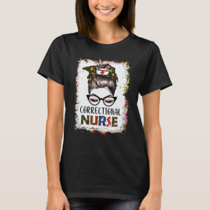 Bleached Correctional Nurse Messy Bun Santa Nurse T-Shirt
