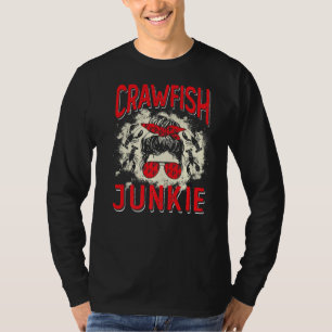 Bleached Crawfish Junkie Women Messy Bun  Crawfish T-Shirt