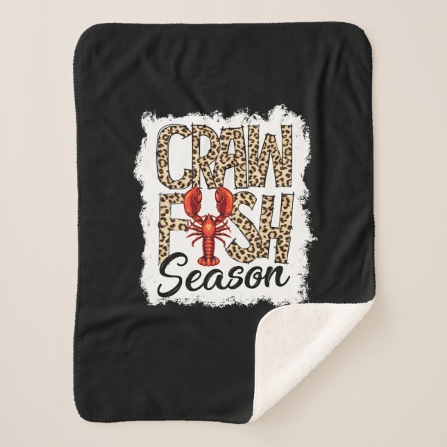 Bleached Crawfish Season Leopard Crawfish Boil Sherpa Blanket (Front)