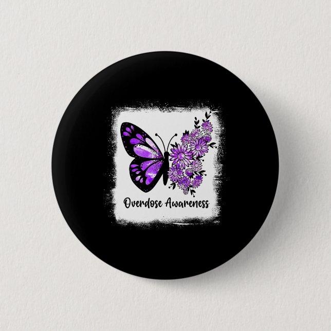 Bleached Daisy Butterfly Purple Ribbon Overdose Aw 6 Cm Round Badge (Front)