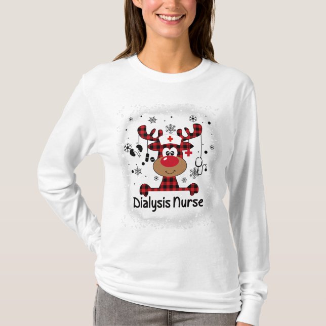 Bleached Dialysis Nurse Life Reindeer Christmas  T-Shirt (Front)