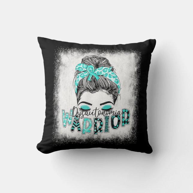 Bleached Dysautonomia Warrior Messy Bun Turquoise  Cushion (Front)