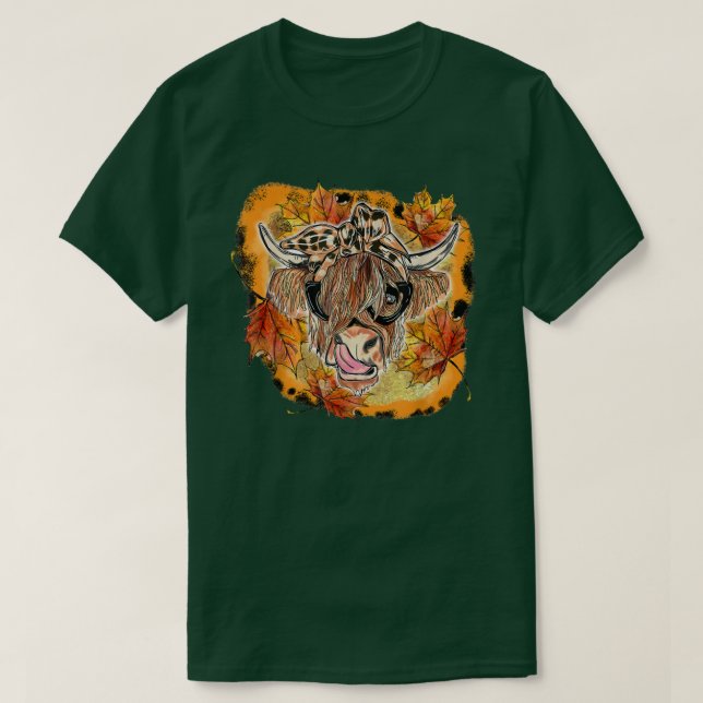 Bleached Fall Autumn Cow With Bandanna Pumpkins Au T-Shirt (Design Front)