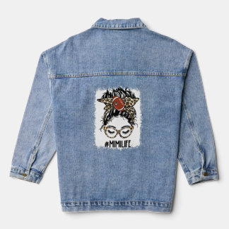 Bleached Football Mimi Messy Bun Game Day Mothers  Denim Jacket
